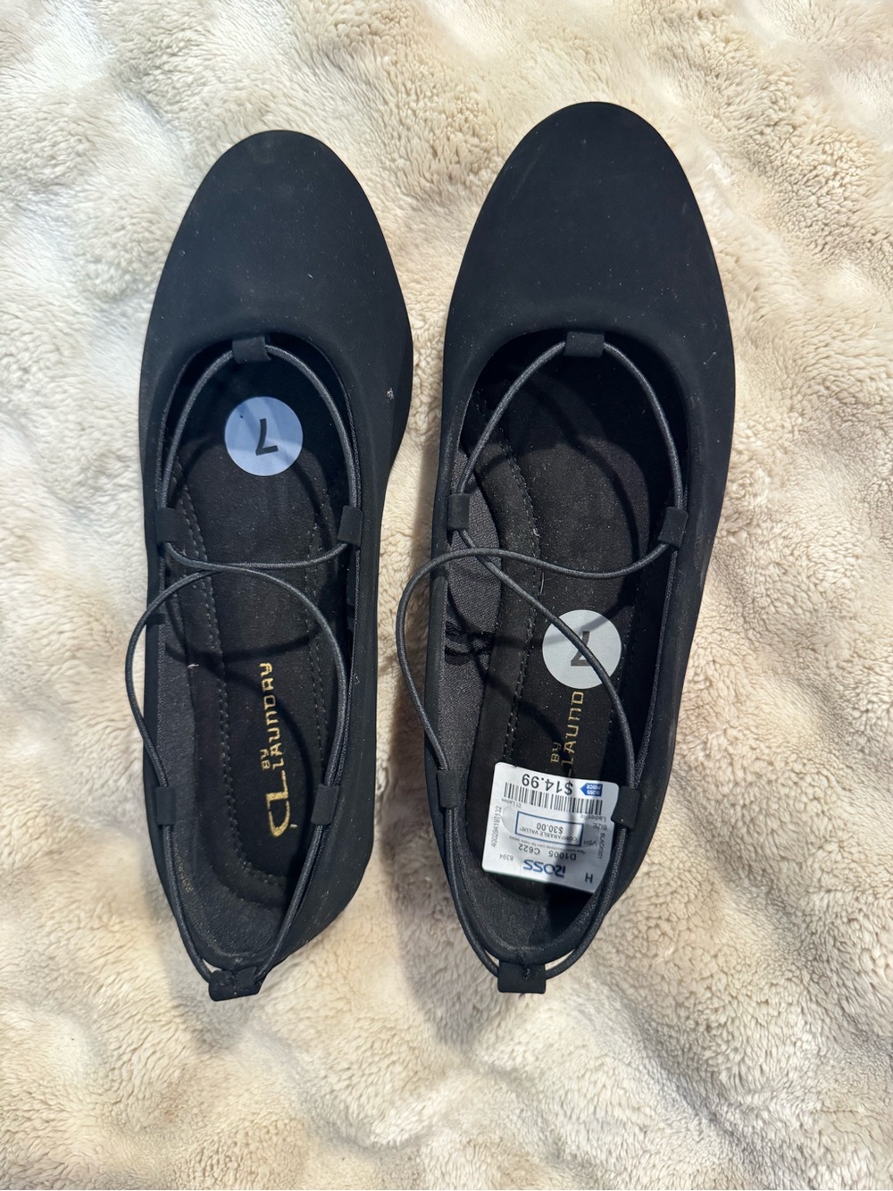 CL by Laundry Women's Black Lace-Up Ballet Flats